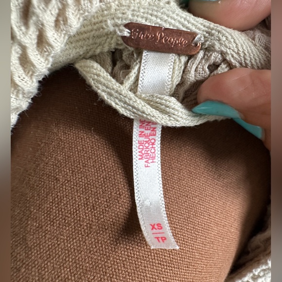 Free People Waffle Knit Hoodie Womens Xs Beige Pullover Oversized - Picture 5 of 6
